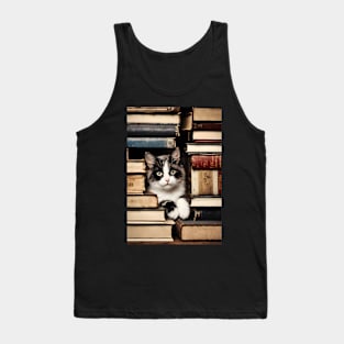 Cat and Books Tank Top